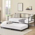 Daybed with Trundle, Metal Twin Size Daybed with Pullout Trundle 6 Casters, Steel Slat Support Sofa Bed for Living Room, Bedroom, Guest Room