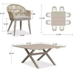 Set da pranzo da patio PURPLE LEAF con tavolo da pranzo da esterno in alluminio e sedie in rattan intrecciato, set di mobili moderni per giardino, cortile, arredamento da interni, colore champagne