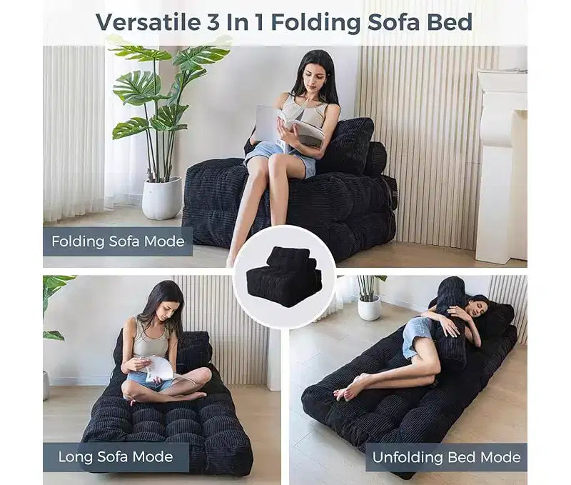 Poltrona Letto Pieghevole Trasformabile con Cuscini e Schienale, Materasso da Pavimento Portatile Singolo per Soggiorno Camera da Letto Ospiti