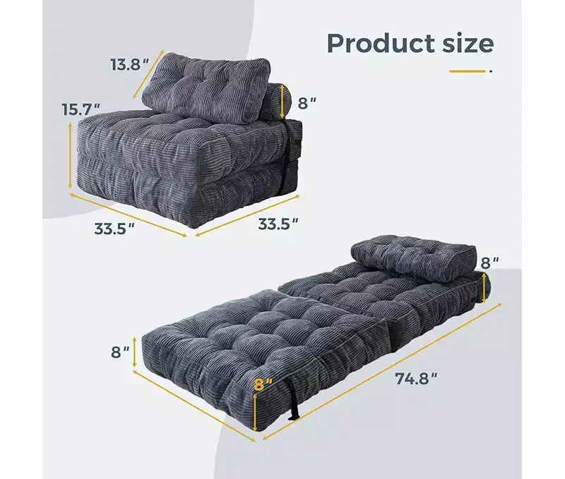 Poltrona Letto Pieghevole Trasformabile con Cuscini e Schienale, Materasso da Pavimento Portatile Singolo per Soggiorno Camera da Letto Ospiti