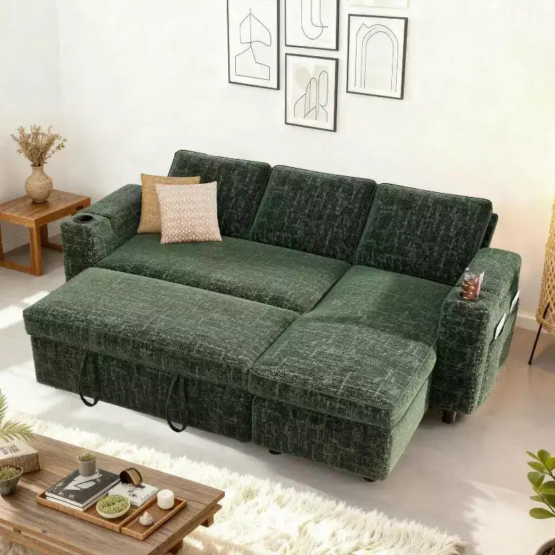 Dyonery Divano Letto a 3 Posti 81" con Letto Estraibile, Divano Letto Componibile a L con Chaise Longue Reversibile con Contenitore