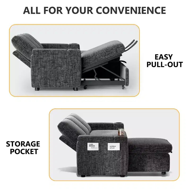 Dyonery Divano Letto a 3 Posti 81" con Letto Estraibile, Divano Letto Componibile a L con Chaise Longue Reversibile con Contenitore