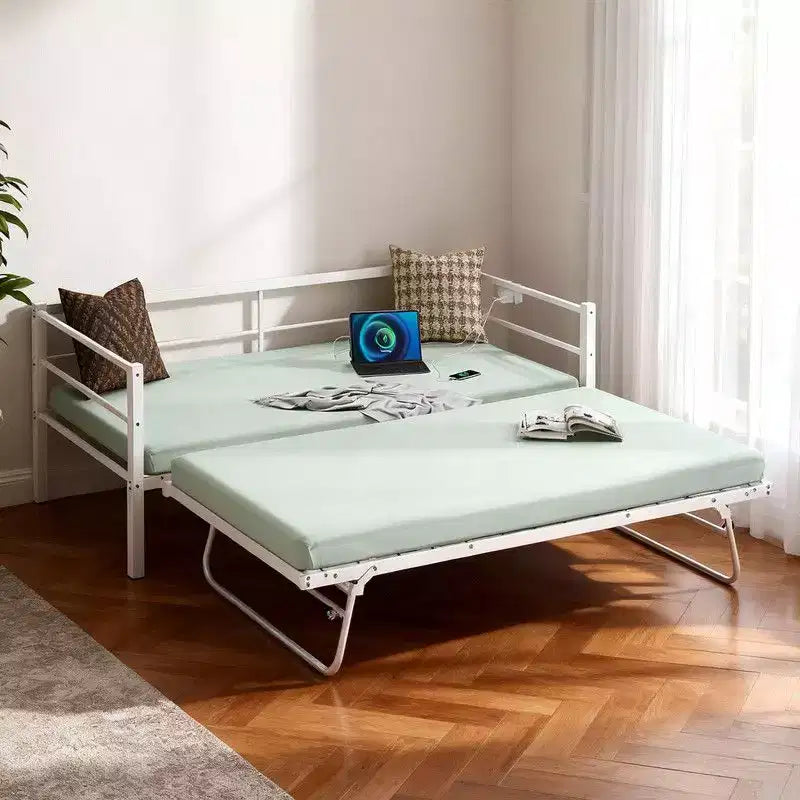 Divano letto singolo Karl Home in metallo resistente con letto estraibile a scomparsa, nessuna base a molle richiesta, bianco