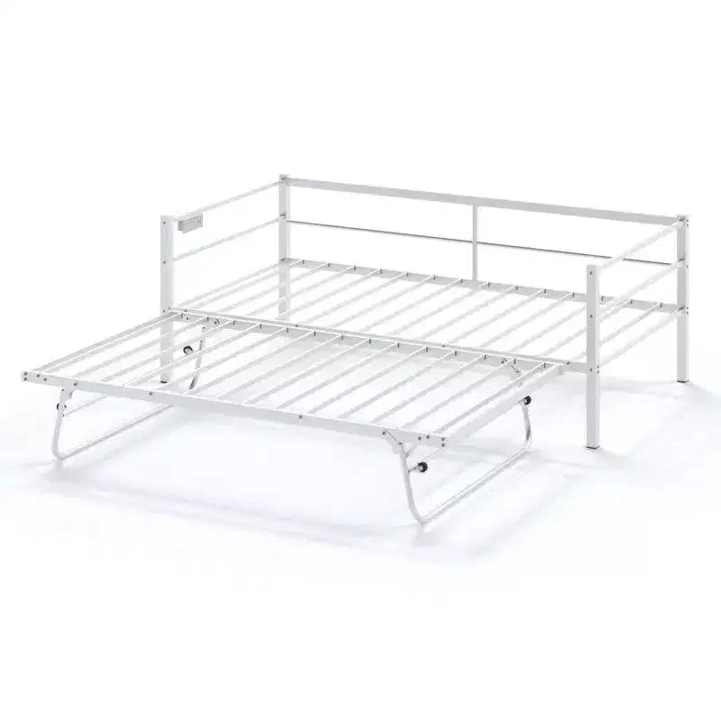 Divano letto singolo Karl Home in metallo resistente con letto estraibile a scomparsa, nessuna base a molle richiesta, bianco
