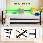 Divano letto singolo Karl Home in metallo resistente con letto estraibile a scomparsa, nessuna base a molle richiesta, bianco