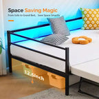 Divano letto singolo Karl Home in metallo resistente con letto estraibile a scomparsa, nessuna base a molle richiesta, bianco