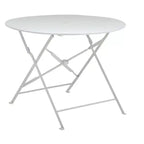 HomeRoots 36 White Rounded Aluminum Folding Outdoor Dining Table with Umbrella Hole
