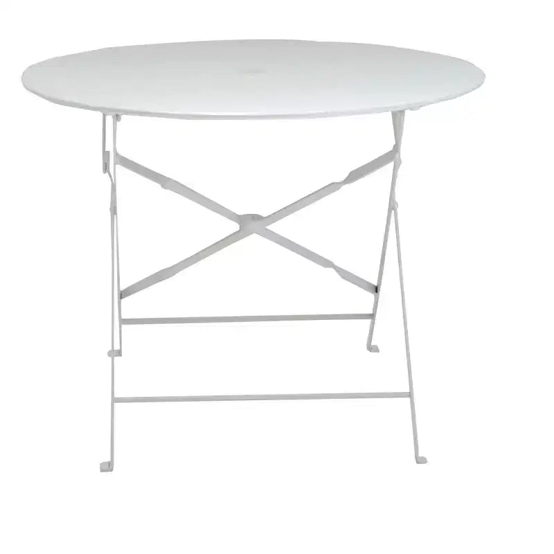HomeRoots 36 Tavolo da Pranzo Pieghevole da Esterno in Alluminio Bianco Arrotondato con Foro per Ombrellone