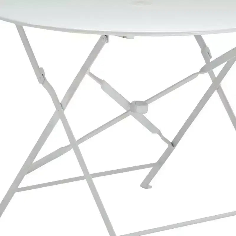 HomeRoots 36 Tavolo da Pranzo Pieghevole da Esterno in Alluminio Bianco Arrotondato con Foro per Ombrellone