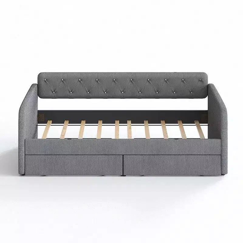 Letto a una piazza e mezza Karl Home Gray Twin Daybed con rivestimento in ciniglia e cassetti portaoggetti
