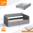 Letto a una piazza e mezza Karl Home Gray Twin Daybed con rivestimento in ciniglia e cassetti portaoggetti