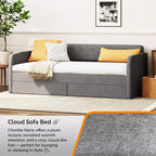 Letto a una piazza e mezza Karl Home Gray Twin Daybed con rivestimento in ciniglia e cassetti portaoggetti
