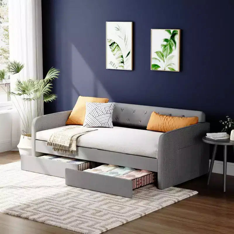 Karl Home Gray Twin Daybed Chenille Upholstered Guest Bed Sofa Bed with Storage Drawers