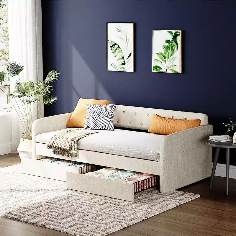 Letto a una piazza e mezza Karl Home Gray Twin Daybed con rivestimento in ciniglia e cassetti portaoggetti
