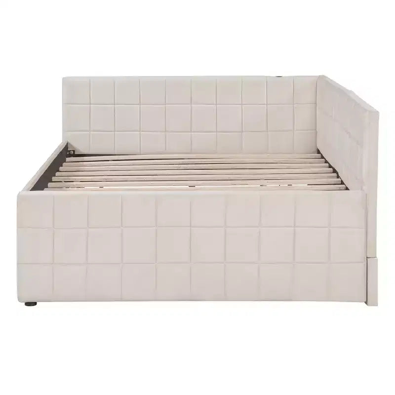 Divano letto angolare imbottito Luxystar Full Size con letto estraibile a scomparsa e porte USB