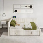 Divano letto angolare imbottito Luxystar Full Size con letto estraibile a scomparsa e porte USB