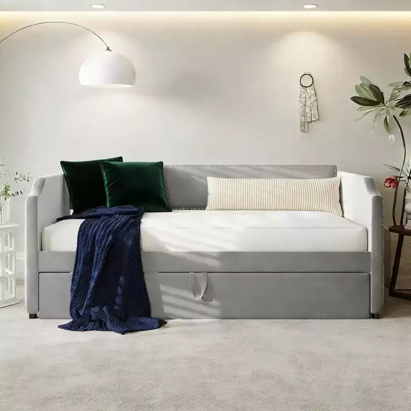 Divano letto imbottito Luxystar Twin to King con letto estraibile a scomparsa per soggiorno