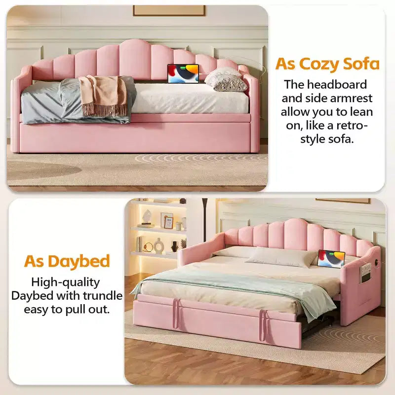 Struttura letto a giorno singola Whisen con letto estraibile a scomparsa ad altezza regolabile, 2 tasche laterali