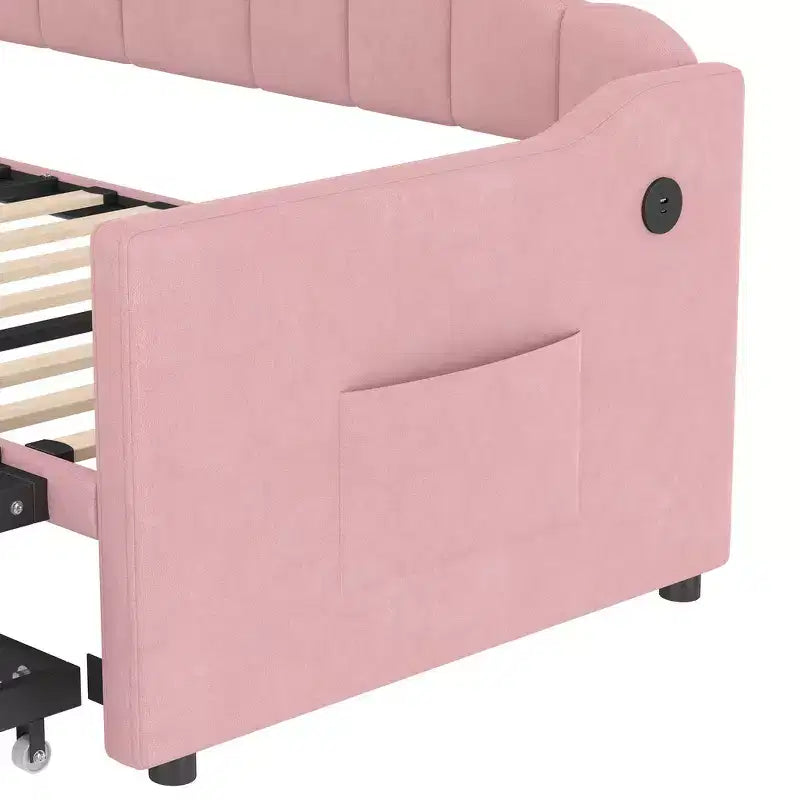 Struttura letto a giorno singola Whisen con letto estraibile a scomparsa ad altezza regolabile, 2 tasche laterali