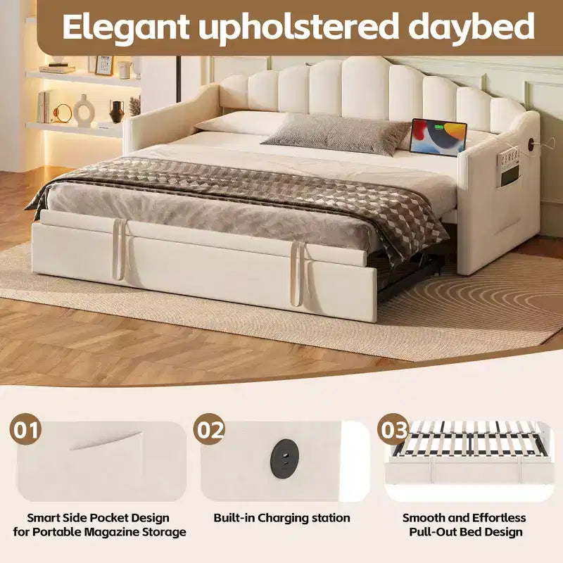 Struttura letto a giorno singola Whisen con letto estraibile a scomparsa ad altezza regolabile, 2 tasche laterali
