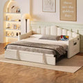 Whisen Twin Size Daybed Frame with Adjustable Height Pop Up Trundle Twin Bed, 2 Side Pockets