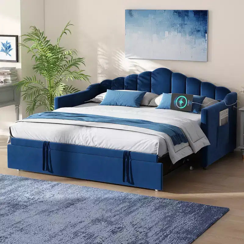 Struttura letto a giorno singola Whisen con letto estraibile a scomparsa ad altezza regolabile, 2 tasche laterali
