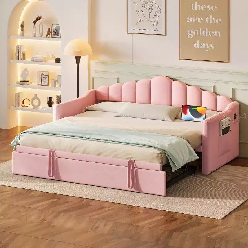 Struttura letto a giorno singola Whisen con letto estraibile a scomparsa ad altezza regolabile, 2 tasche laterali