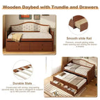 Struttura letto a giorno Whisen Twin Size, divano letto in legno con letto estraibile, schienale capitonné, 2 cassetti portaoggetti