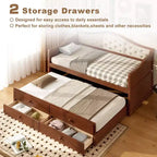 Struttura letto a giorno Whisen Twin Size, divano letto in legno con letto estraibile, schienale capitonné, 2 cassetti portaoggetti