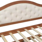 Struttura letto a giorno Whisen Twin Size, divano letto in legno con letto estraibile, schienale capitonné, 2 cassetti portaoggetti