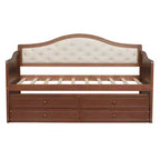Struttura letto a giorno Whisen Twin Size, divano letto in legno con letto estraibile, schienale capitonné, 2 cassetti portaoggetti