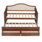 Struttura letto a giorno Whisen Twin Size, divano letto in legno con letto estraibile, schienale capitonné, 2 cassetti portaoggetti