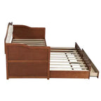 Struttura letto a giorno Whisen Twin Size, divano letto in legno con letto estraibile, schienale capitonné, 2 cassetti portaoggetti