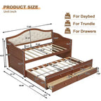 Struttura letto a giorno Whisen Twin Size, divano letto in legno con letto estraibile, schienale capitonné, 2 cassetti portaoggetti