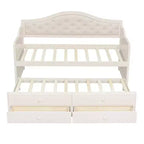 Struttura letto a giorno Whisen Twin Size, divano letto in legno con letto estraibile, schienale capitonné, 2 cassetti portaoggetti