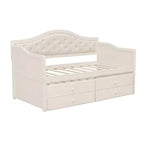Struttura letto a giorno Whisen Twin Size, divano letto in legno con letto estraibile, schienale capitonné, 2 cassetti portaoggetti
