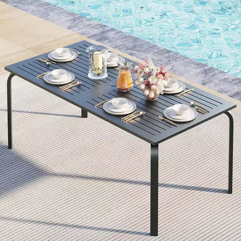 71 Modern Outdoor Dining Table with Umbrella Hole - Aluminum Patio Table, Weatherproof & Rust-Proof Design for Restaurants, Backyards, Poolside