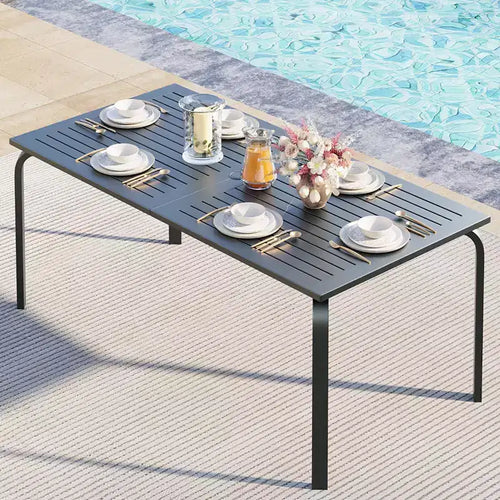71 Modern Outdoor Dining Table with Umbrella Hole - Aluminum Patio Table, Weatherproof & Rust-Proof Design for Restaurants, Backyards, Poolside