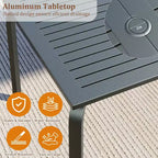 Tavolo da pranzo da esterno moderno da 71 pollici con foro per ombrellone - Tavolo da patio in alluminio, design resistente alle intemperie e alla ruggine per ristoranti, cortili, a bordo piscina
