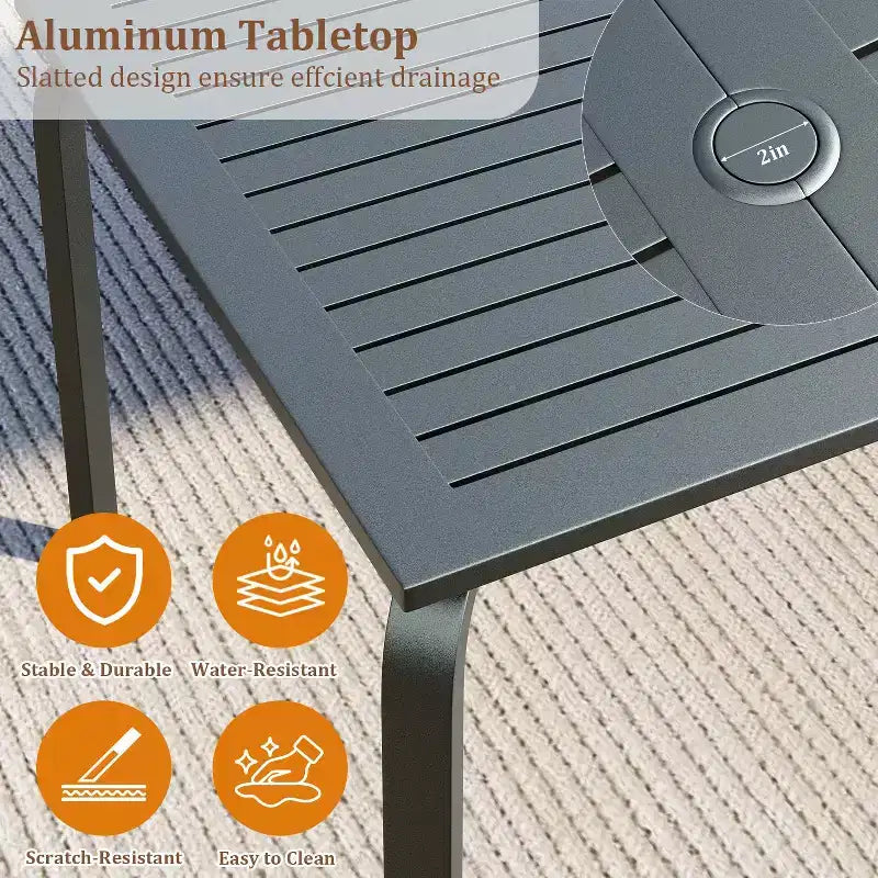 Tavolo da pranzo da esterno moderno da 71 pollici con foro per ombrellone - Tavolo da patio in alluminio, design resistente alle intemperie e alla ruggine per ristoranti, cortili, a bordo piscina