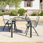 Tavolo da pranzo da esterno moderno da 71 pollici con foro per ombrellone - Tavolo da patio in alluminio, design resistente alle intemperie e alla ruggine per ristoranti, cortili, a bordo piscina