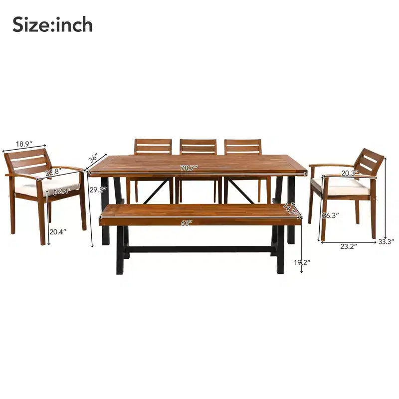 Set da pranzo da esterno CLIHOME in legno per 7-8 persone, mobili da pranzo da esterno con cuscini rimovibili, sedie e panca ergonomiche