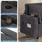 Divano Letto Convertibile, Divano Letto Estraibile da 56 Pollici, Divano Letto a 2 Posti con 4 Cuscini, Ricarica USB, Portabicchieri, Tasche Laterali per Soggiorno, Camera da Letto