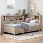 Divano letto GDFStudio Simmons in legno con mensole e 3 cassetti