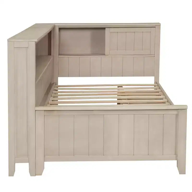 Divano letto GDFStudio Simmons in legno con mensole e 3 cassetti