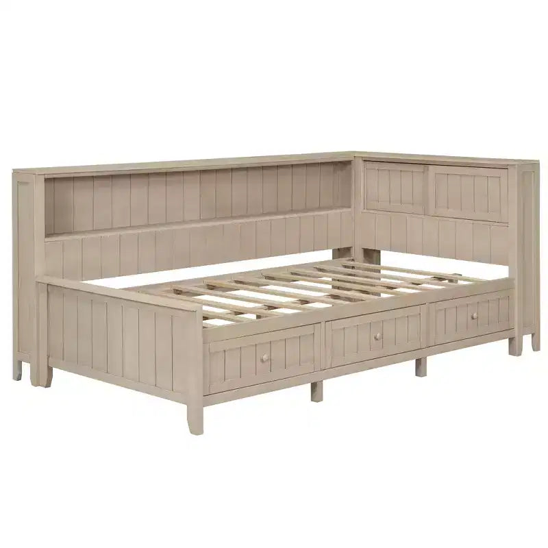 Divano letto GDFStudio Simmons in legno con mensole e 3 cassetti