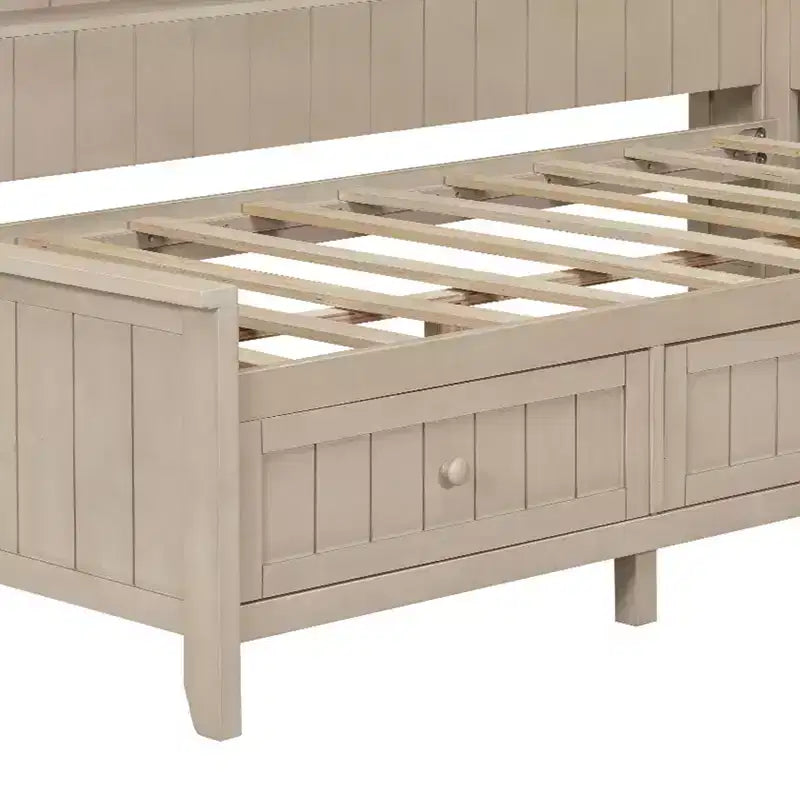 Divano letto GDFStudio Simmons in legno con mensole e 3 cassetti