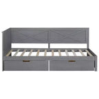 Daybed in legno per letto singolo Clihome con 2 cassetti e sponda rustica