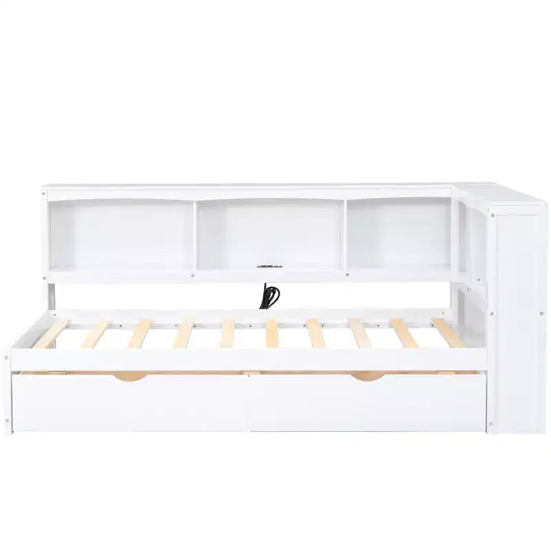 Panca letto singola Clihome con due cassetti portaoggetti, armadietti e porte USB