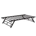Twin Stand-Up Trundle Day Bed Frame  Pop-Up Lower Bed with Metal Slats & Lockable Casters (Mattress Not Included)
